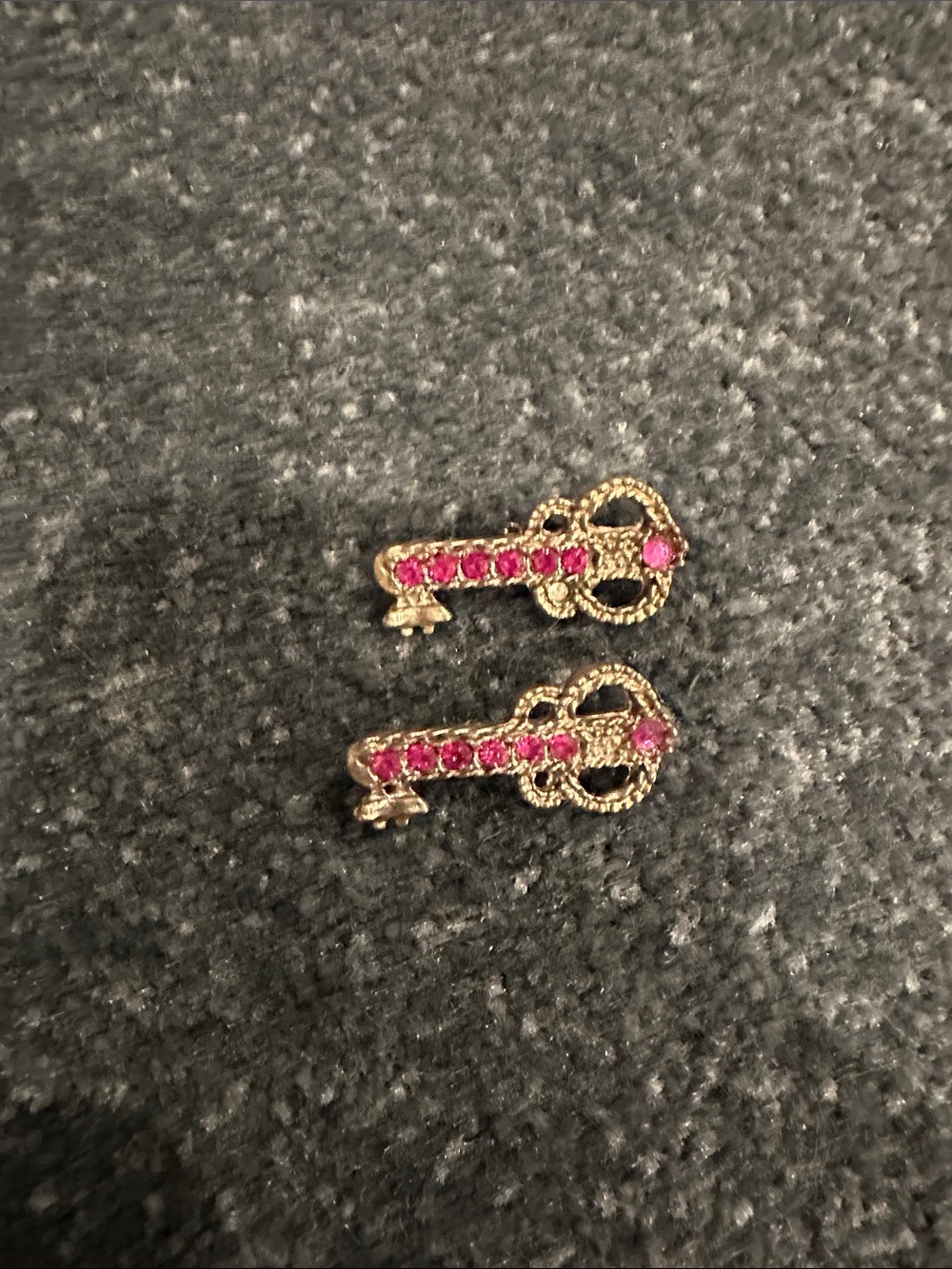 Vintage Gold Key-Shaped Brooches with Pink Stones